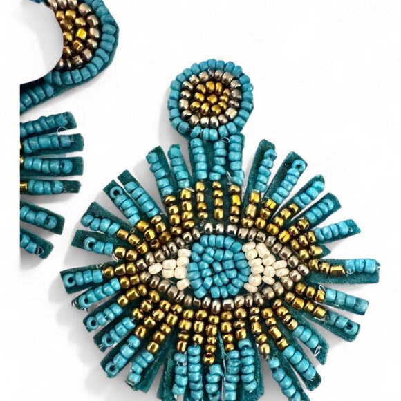 Beaded Blue and White Eye Earrings - Picture 4 of 4